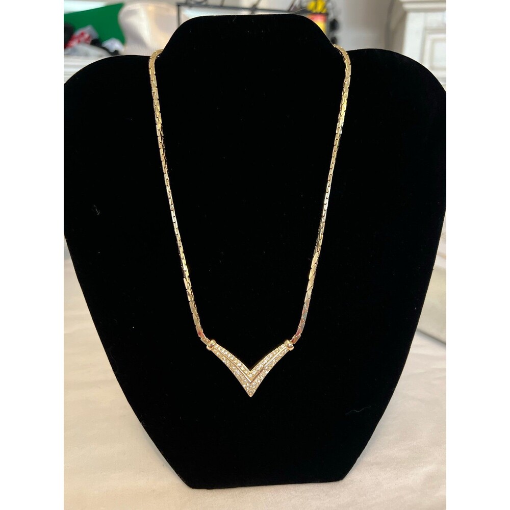 Christian Dior Vintage “V” gold and rhinestone necklace #283